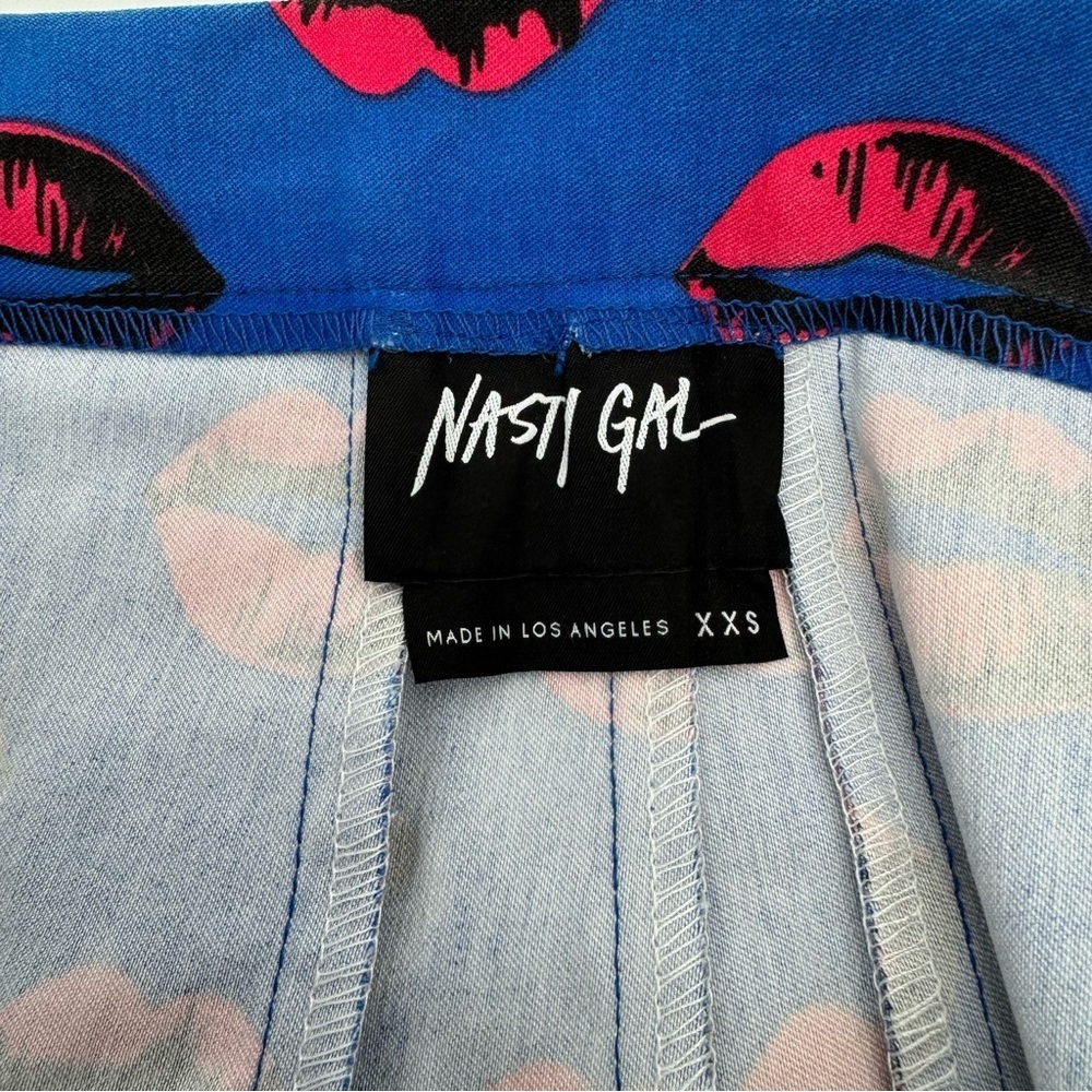 Nasty Gal Blue Lip Print Skinny Pants Y2K Made in USA XXS - Picture 6 of 9